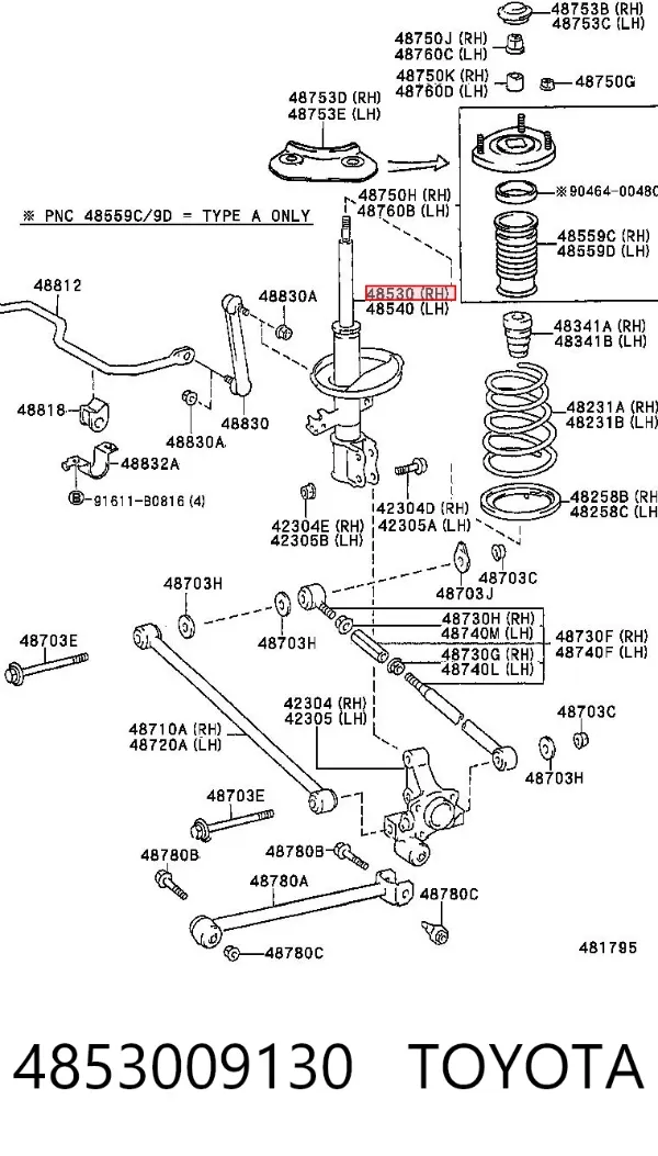 Amortyzator tylny prawy 4853009130 Toyota