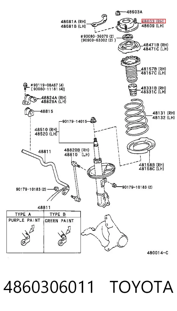 Podpora amortyzatora przedniego prawego 4860306011 Toyota