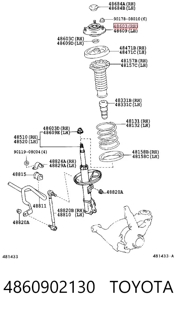 Poduszka amortyzatora przedniego 4860902130 Toyota