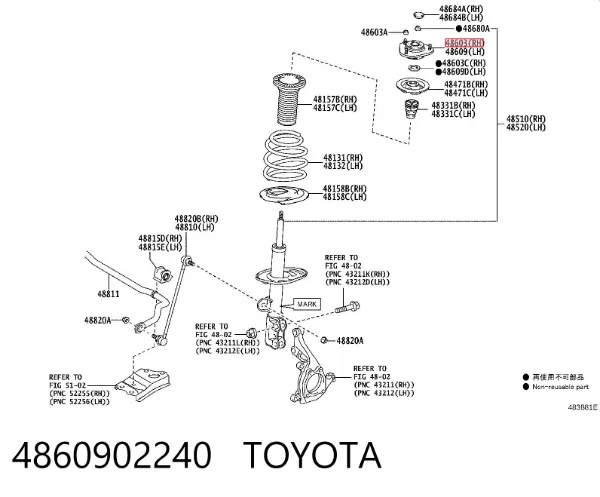 Poduszka amortyzatora przedniego 4860902240 Toyota