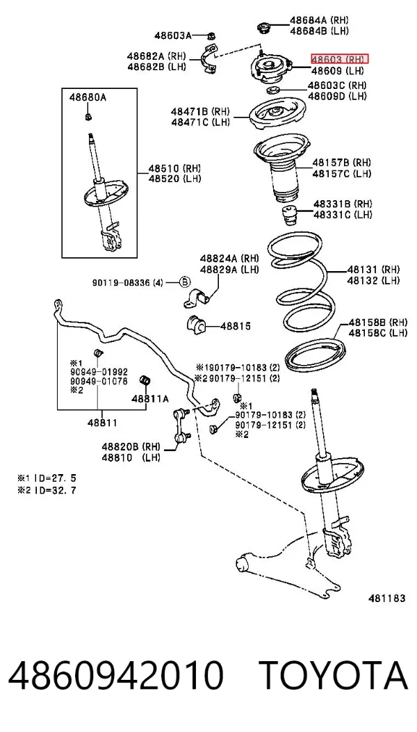 Poduszka amortyzatora przedniego 4860942010 Toyota