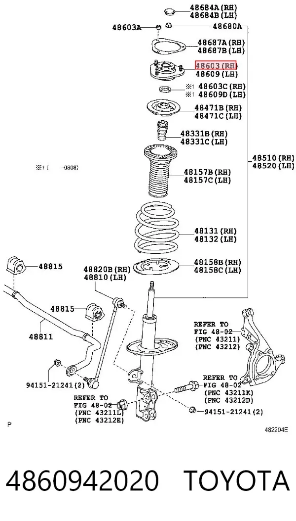 Poduszka amortyzatora przedniego 4860942020 Toyota