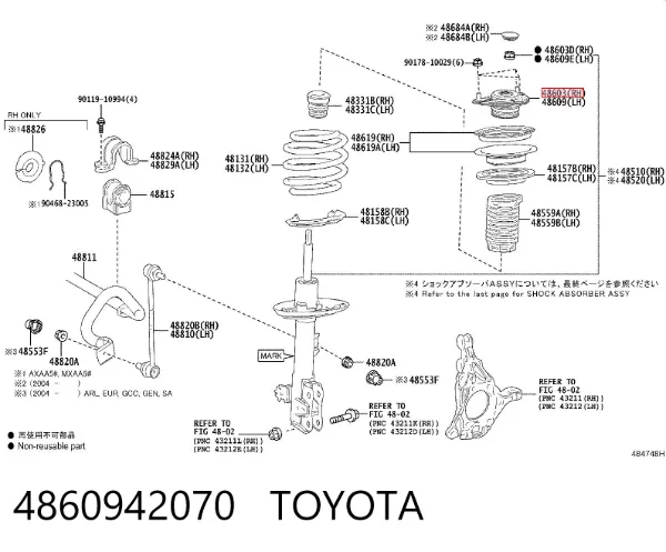 Poduszka amortyzatora przedniego 4860942070 Toyota