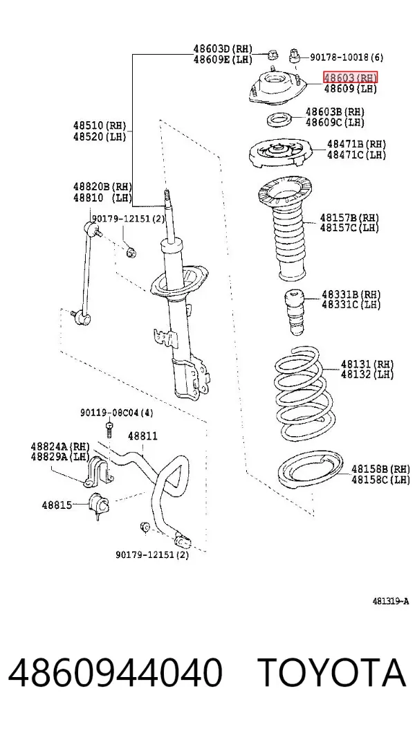 Poduszka amortyzatora przedniego 4860944040 Toyota