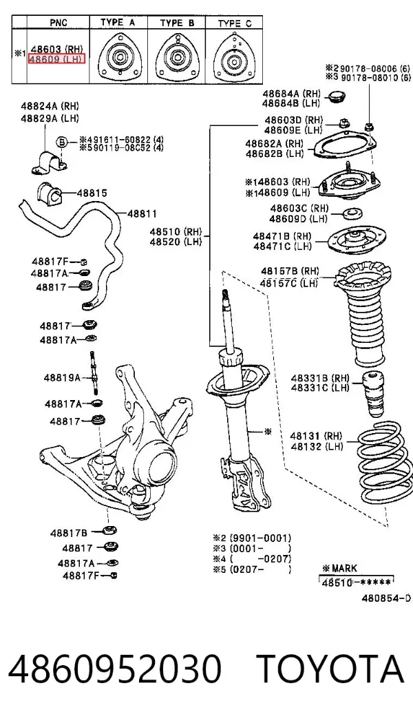 Poduszka amortyzatora przedniego 4860952030 Toyota