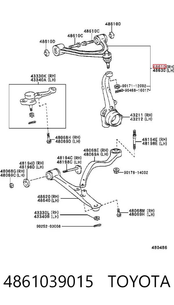Wahacz zawieszenia przedniego prawy górny 4861039015 Toyota