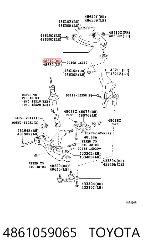 Wahacz zawieszenia przedniego prawy górny 4861059065 Toyota