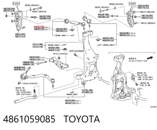 Wahacz zawieszenia przedniego prawy górny 4861059085 Toyota