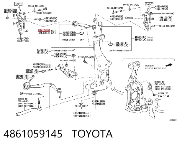 Wahacz zawieszenia przedniego prawy górny 4861059145 Toyota