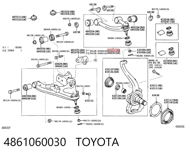Wahacz zawieszenia przedniego prawy górny 4861060030 Toyota