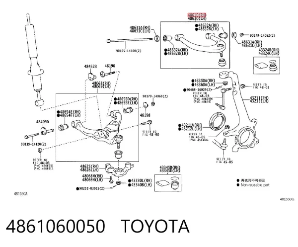 Wahacz zawieszenia przedniego prawy górny 4861060050 Toyota
