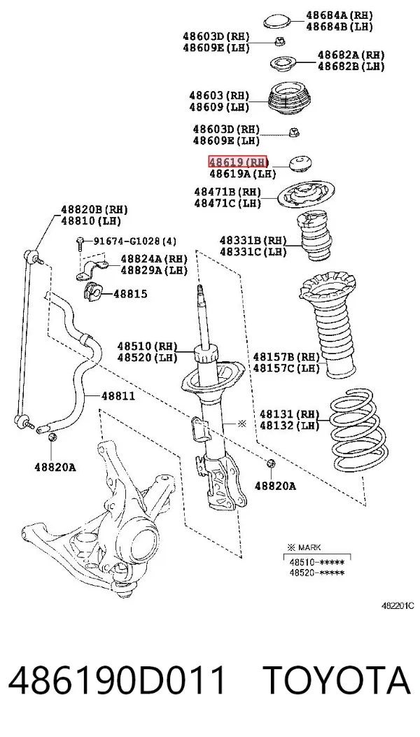 Łożysko podporowe amortyzatora przedniego 486190D011 Toyota