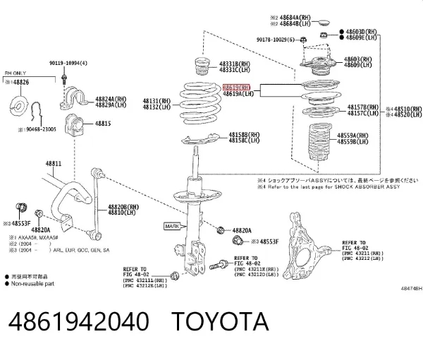 Łożysko podporowe amortyzatora przedniego 4861942040 Toyota