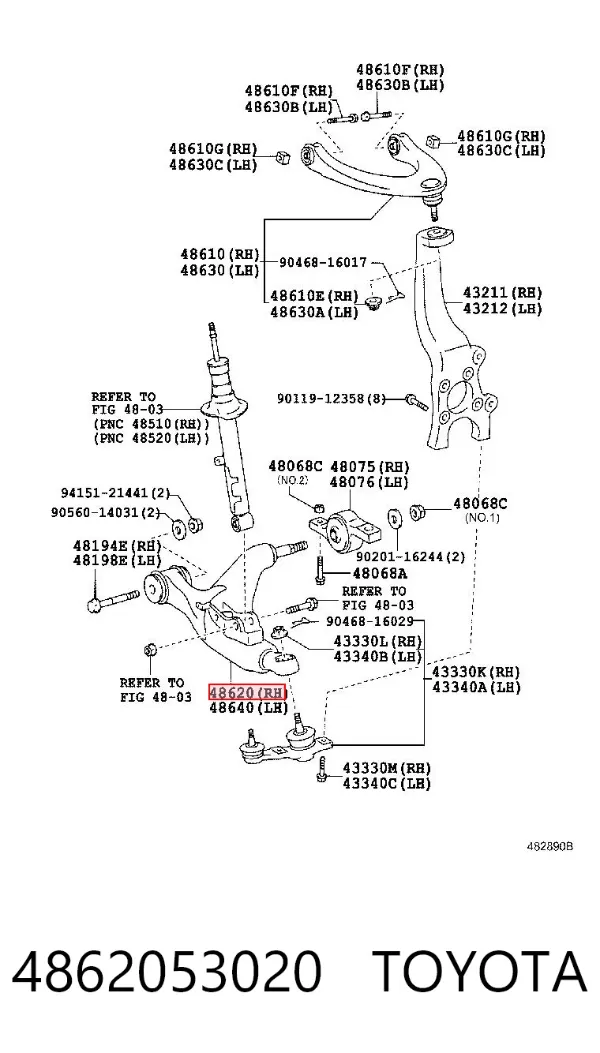 Wahacz zawieszenia przedniego dolny prawy 4862053020 Toyota
