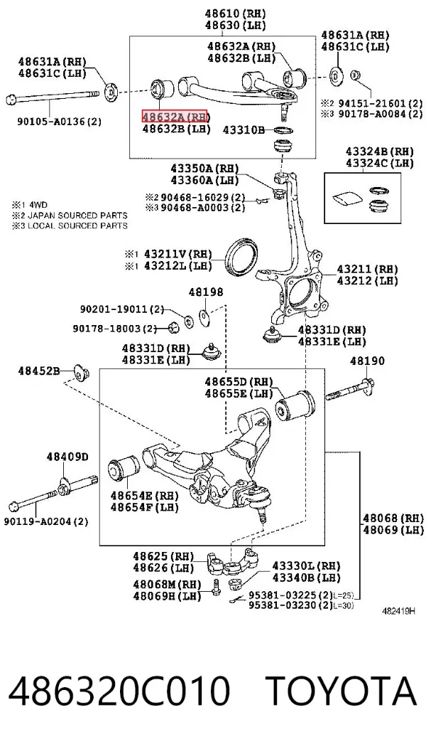 Silentblock przedniego wahacza górnego 486320C010 Toyota