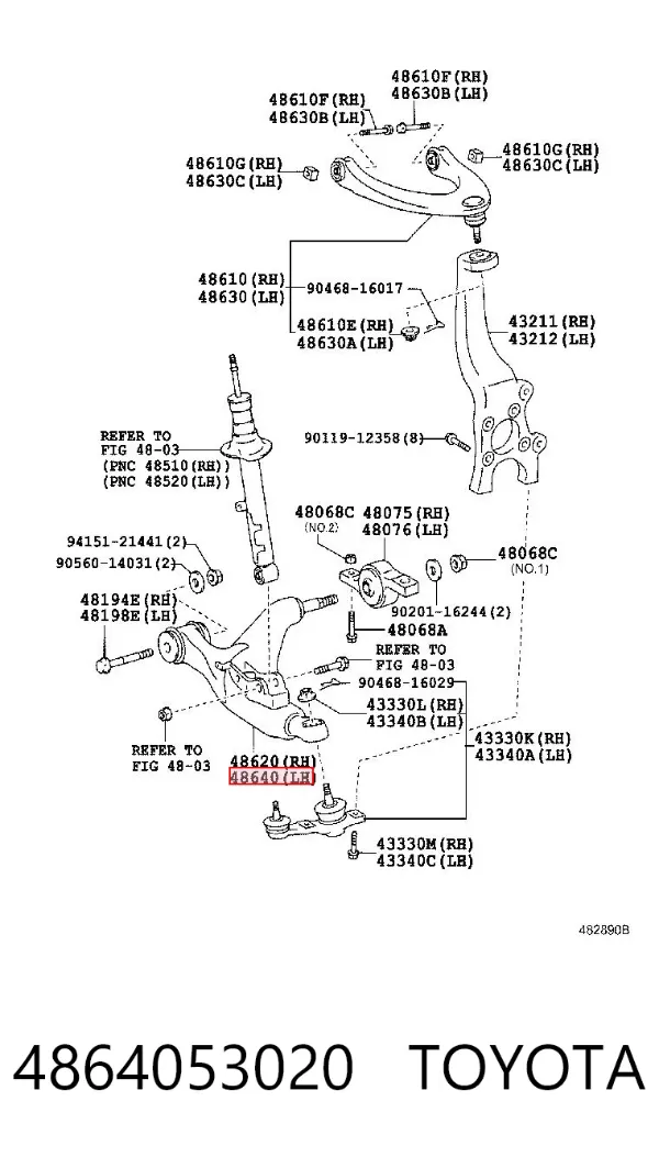Wahacz zawieszenia przedniego dolny lewy 4864053020 Toyota