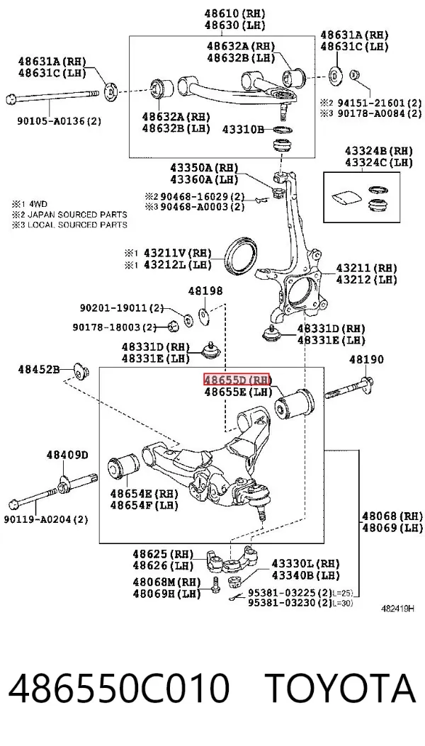 Silentblock przedniego wahacza dolnego 486550C010 Toyota