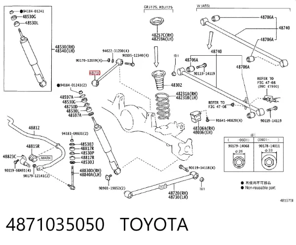 Wahacz zawieszenia tylnego górny lewy/prawy 4871035050 Toyota