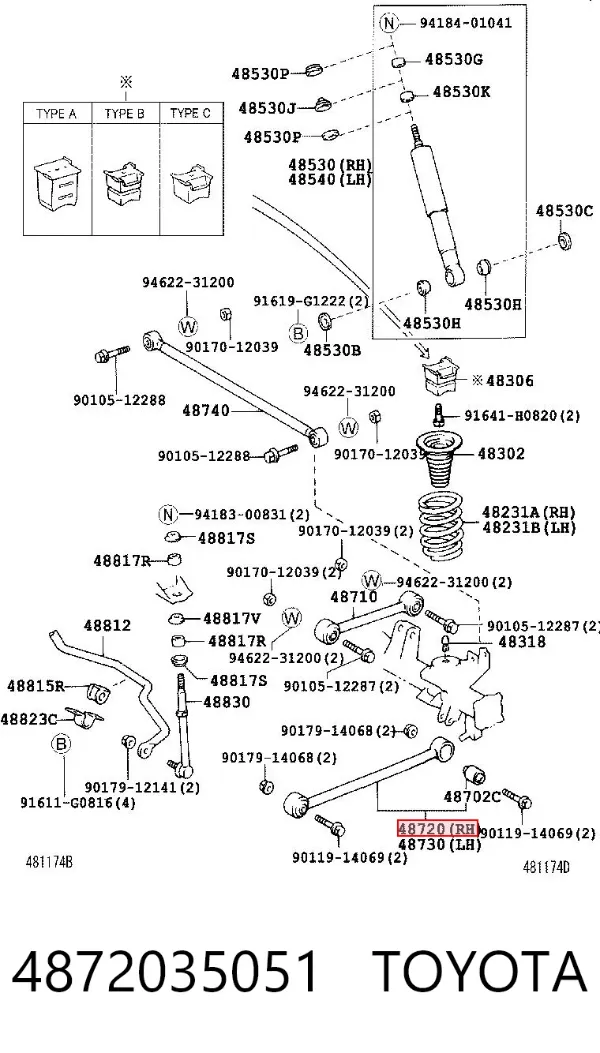 Wahacz zawieszenia tylnego dolny lewy/prawy 4872035051 Toyota