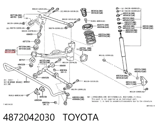 Wahacz (drążek) zawieszenia tylnego podłużny dolny lewy 4872042030 Toyota