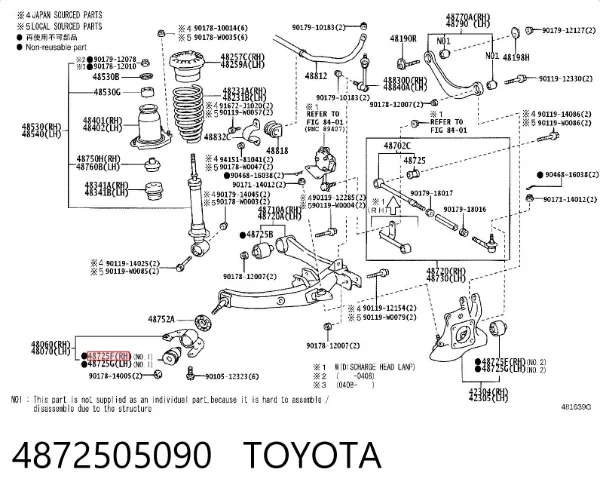 Silentblock wahacza tylnego dolnego 4872505090 Toyota