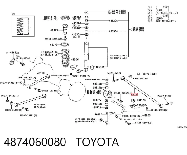 Poprzeczny drążek reakcyjny zawieszenia tylnego 4874060080 Toyota