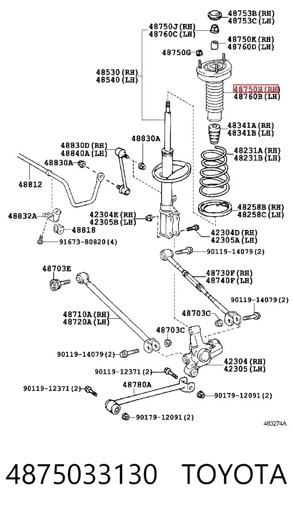 Poduszka amortyzatora tylnego prawego 4875033130 Toyota