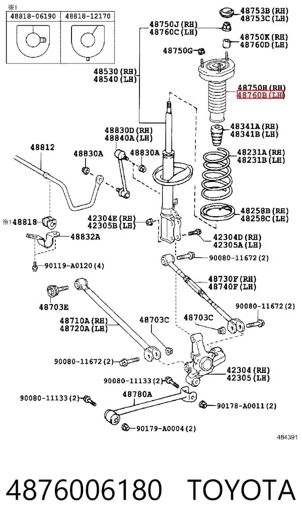 Poduszka amortyzatora tylnego lewego 4876006180 Toyota