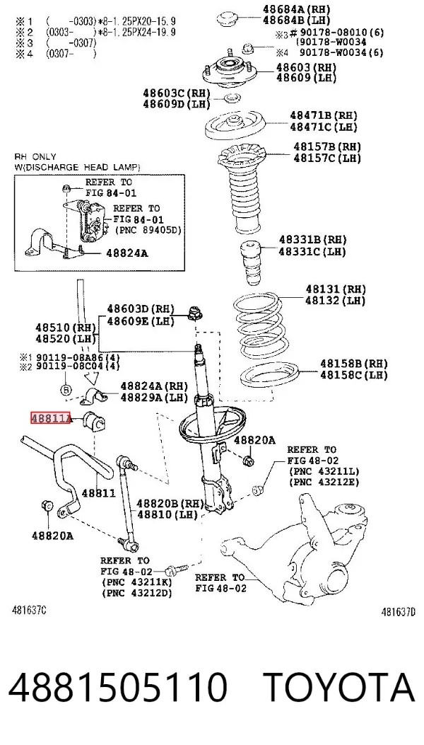 Tuleja stabilizatora przedniego 4881505110 Toyota