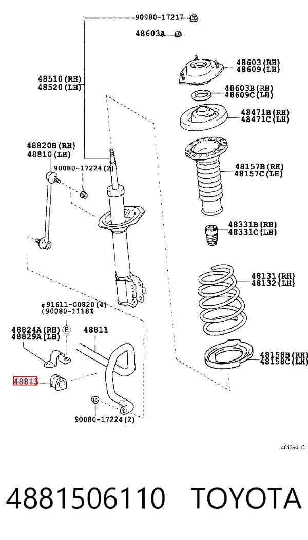Tuleja stabilizatora przedniego 4881506110 Toyota