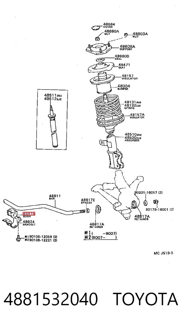 Tuleja stabilizatora przedniego 4881532040 Toyota