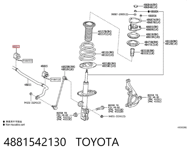 Tuleja stabilizatora przedniego lewa 4881542130 Toyota