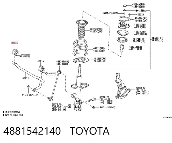 Tuleja stabilizatora przedniego prawa 4881542140 Toyota