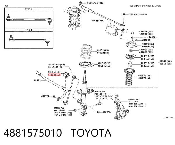 Tuleja stabilizatora przedniego lewa 4881575010 Toyota