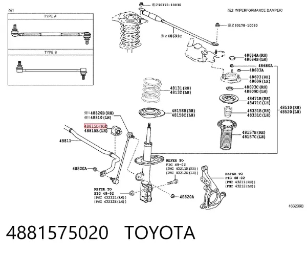 Tuleja stabilizatora przedniego prawa 4881575020 Toyota