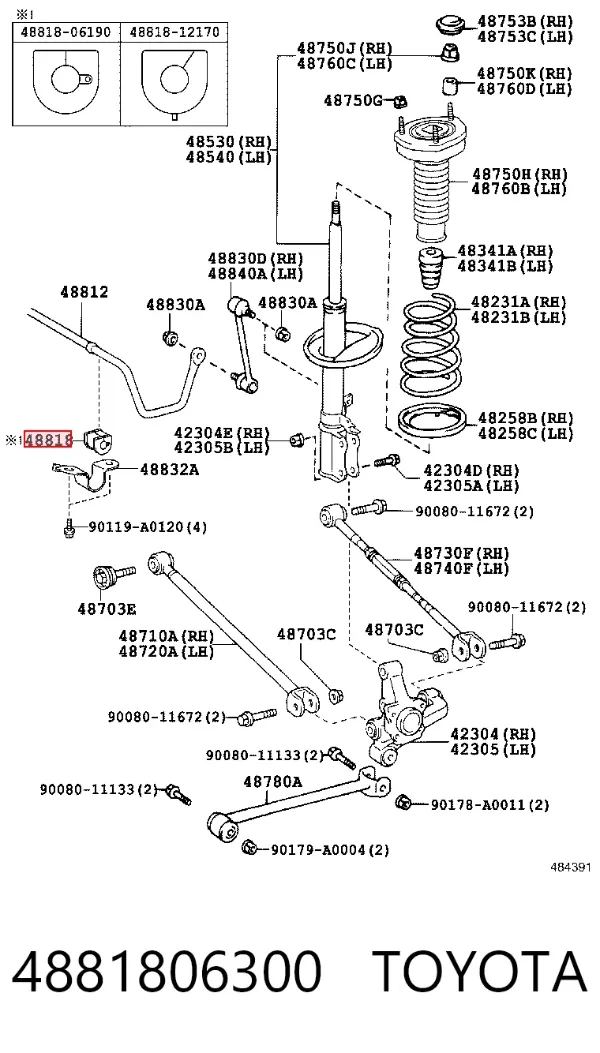 Tuleja stabilizatora tylnego 4881806300 Toyota