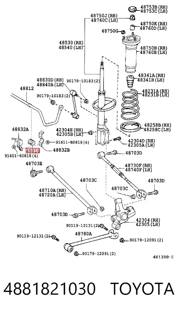 Tuleja stabilizatora tylnego 4881821030 Toyota