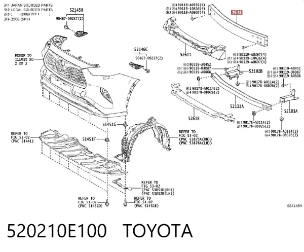 Wzmocnienie zderzaka przedniego 520210E100 Toyota