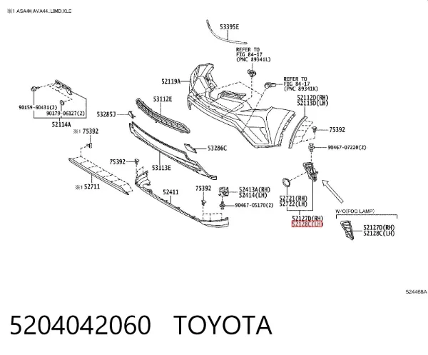 Kratka zderzaka przedniego lewa 5204042060 Toyota