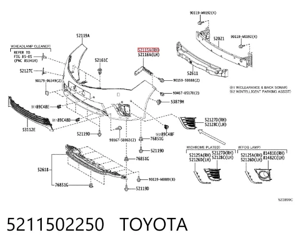 Wspornik zderzaka przedniego prawy zewnętrzny 5211502250 Toyota