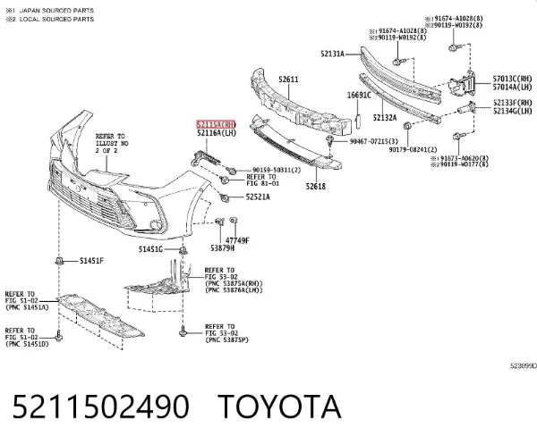 Wspornik zderzaka przedniego prawy 5211502490 Toyota