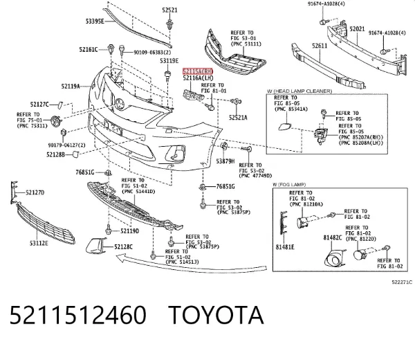 Wspornik zderzaka przedniego prawy 5211512460 Toyota