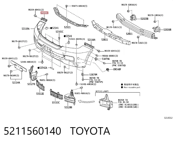 Wspornik zderzaka przedniego prawy 5211560140 Toyota