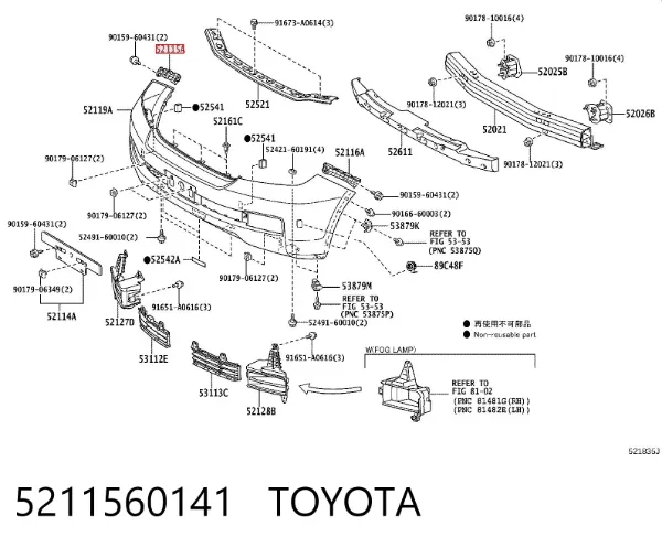 Wspornik zderzaka przedniego prawy 5211560141 Toyota