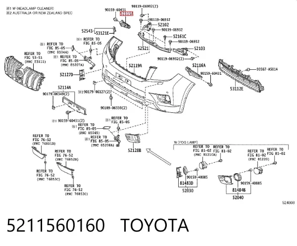 Wspornik zderzaka przedniego prawy zewnętrzny 5211560160 Toyota