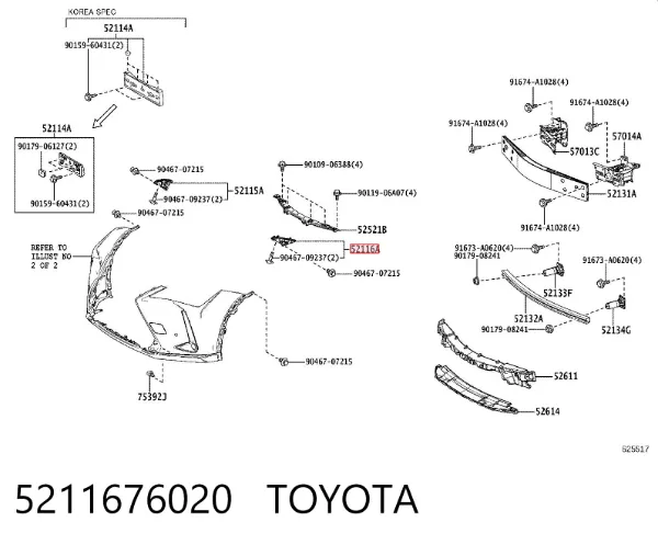 Wspornik zderzaka przedniego lewy 5211676020 Toyota