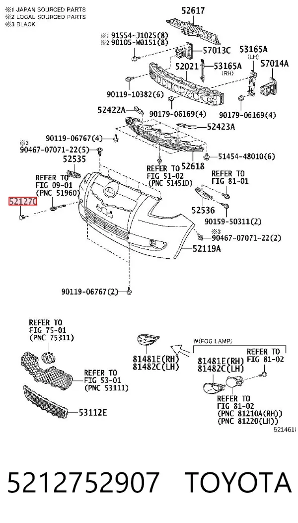 Zaślepka haku holowniczego zderzaka przednia 5212752907 Toyota
