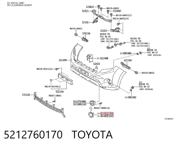 Obrzeże lampy przeciwmgielnej prawej 5212760170 Toyota