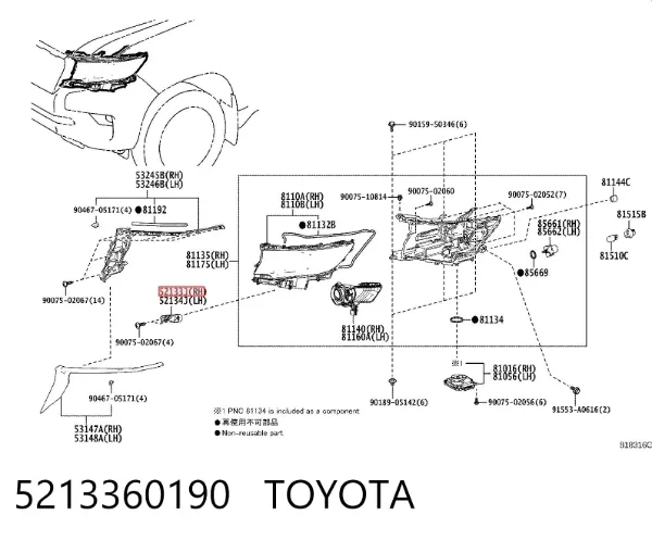 Wspornik (adapter) mocowania reflektora przedniego prawego 5213360190 Toyota