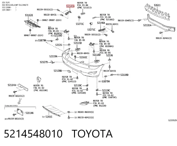 Wspornik zderzaka przedniego prawy zewnętrzny 5214548010 Toyota